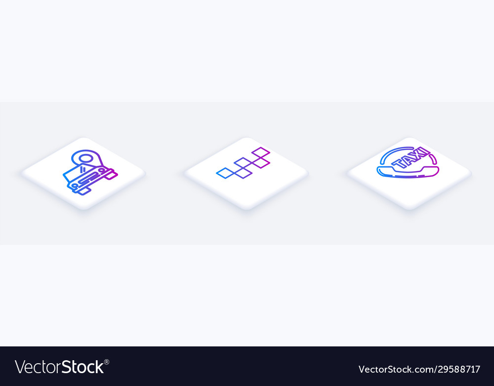 Set isometric line map pointer with taxi car vector image Set isometric line map pointer with taxi car