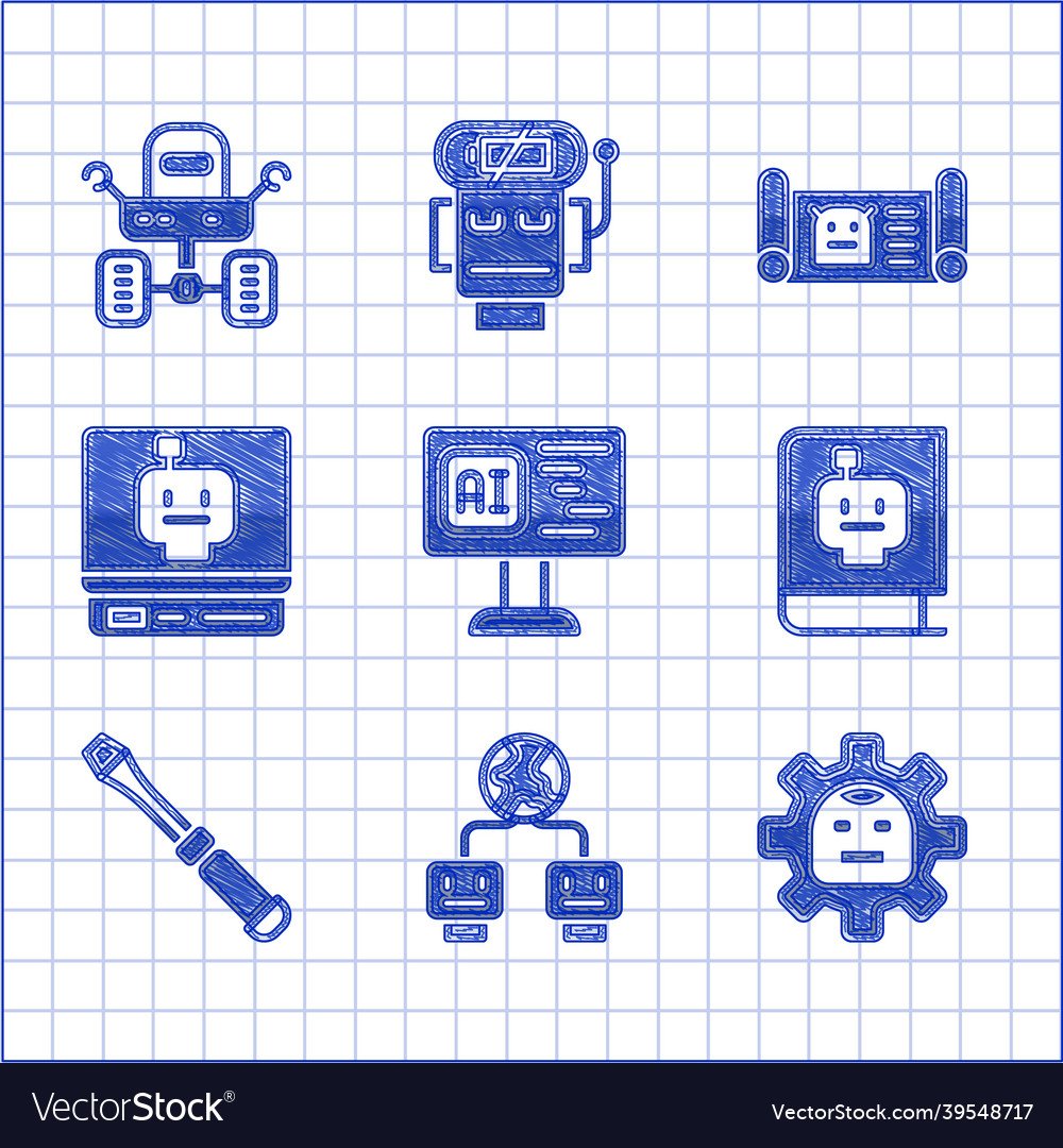 Set software artificial intelligence robot user vector image Set software artificial intelligence robot user