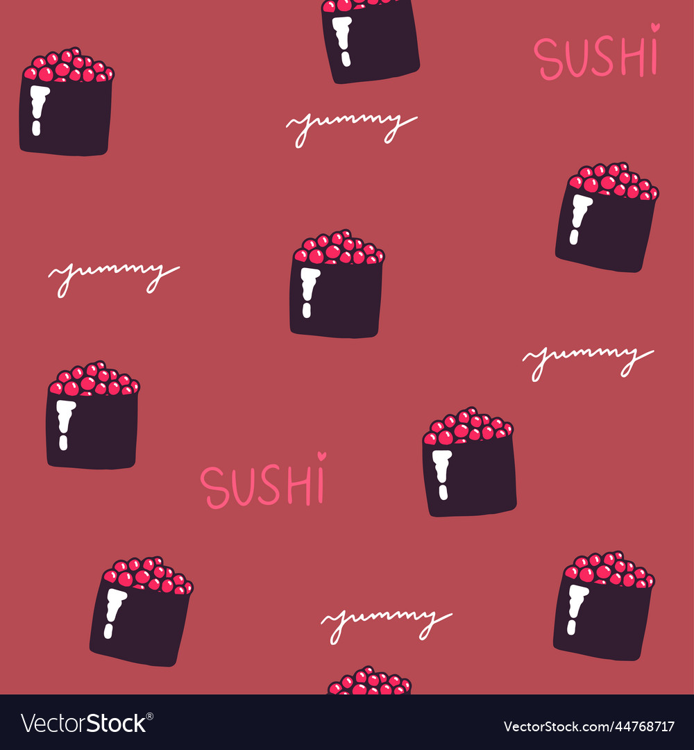 Sushi isolated icons in seamless pattern Vector Image Sushi isolated icons in seamless pattern