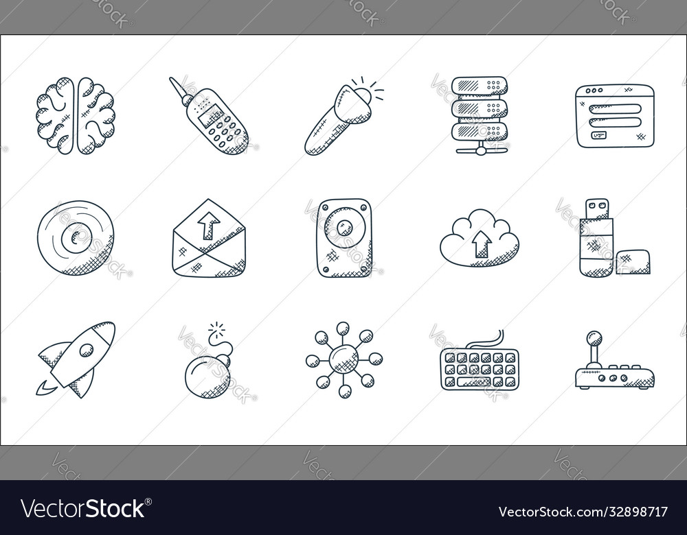 Technology line icons linear set quality