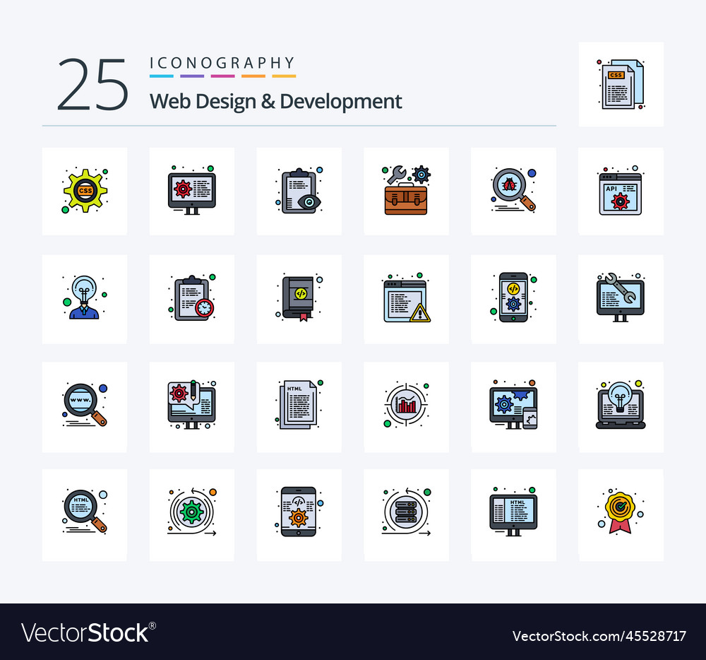 Web design and development 25 line filled icon