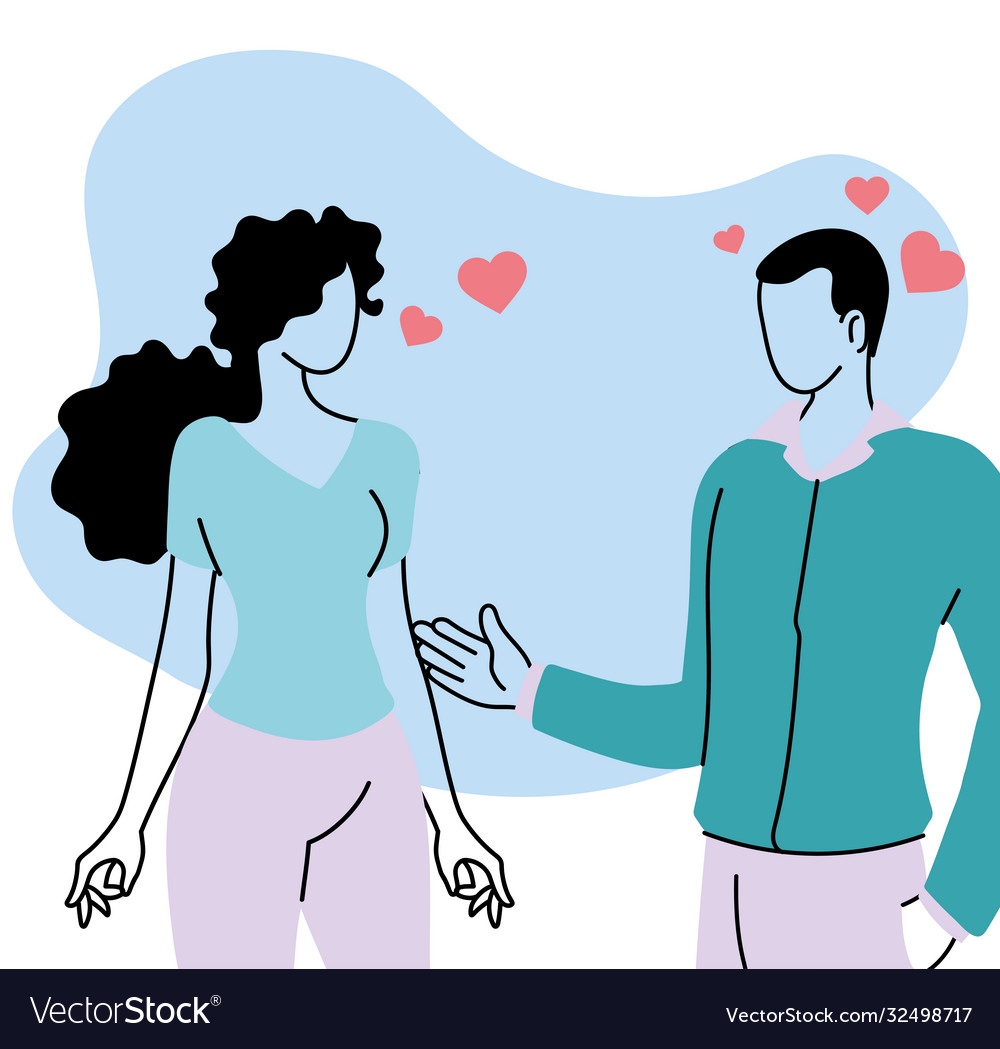 Young man and woman couple in love