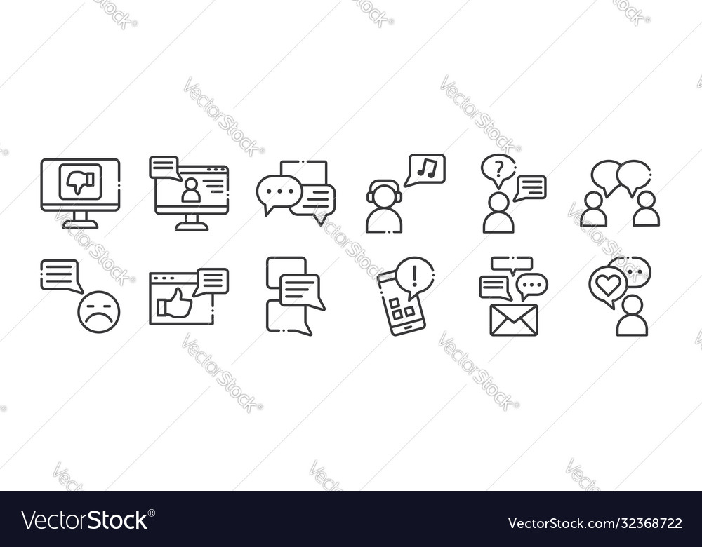 12 set linear chatting and communication icons vector image 12 set linear chatting and communication icons