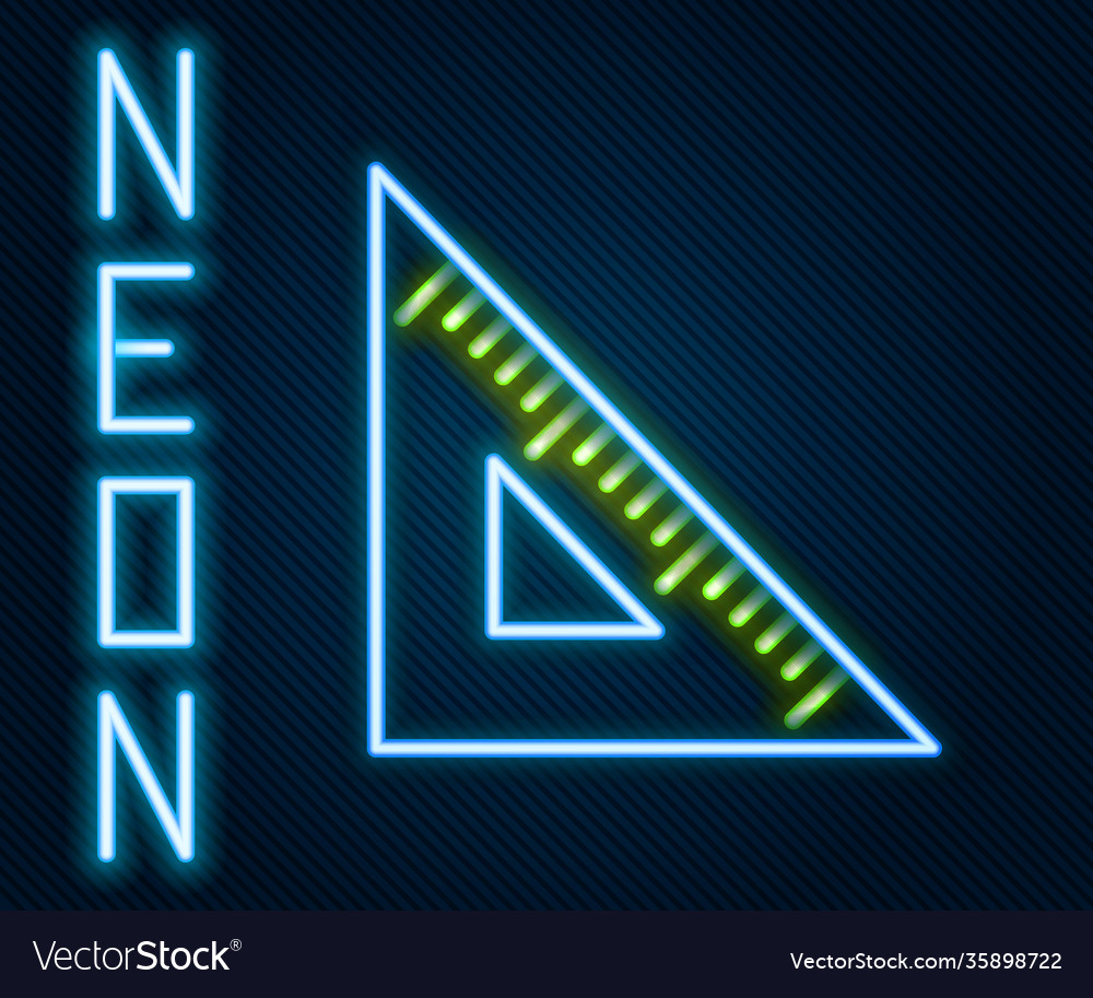 Glowing neon line triangular ruler icon isolated