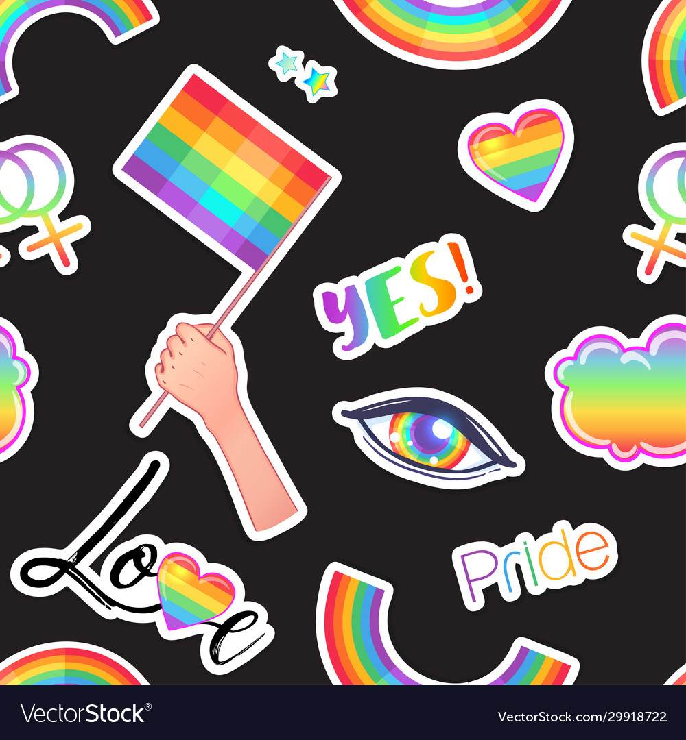 Lgbt logo symbols stickers seamless pattern flags vector image Lgbt logo symbols stickers seamless pattern flags