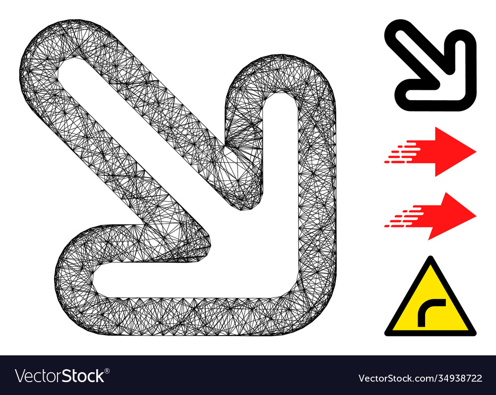 Linear right-down arrow mesh vector image Linear right-down arrow mesh