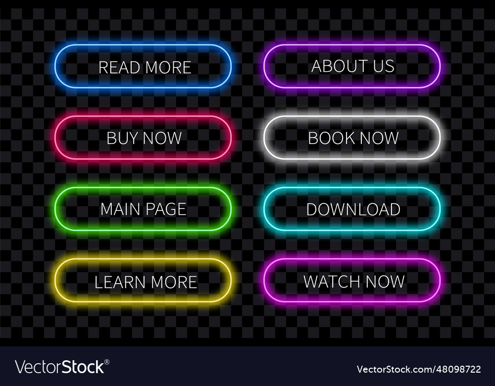 Multicolored neon buttons for web design