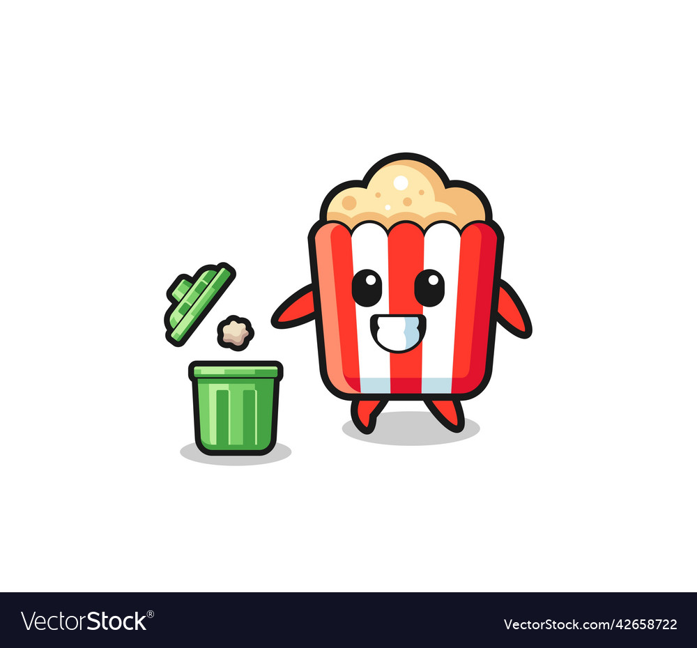 Popcorn throwing garbage in the trash can Vector Image