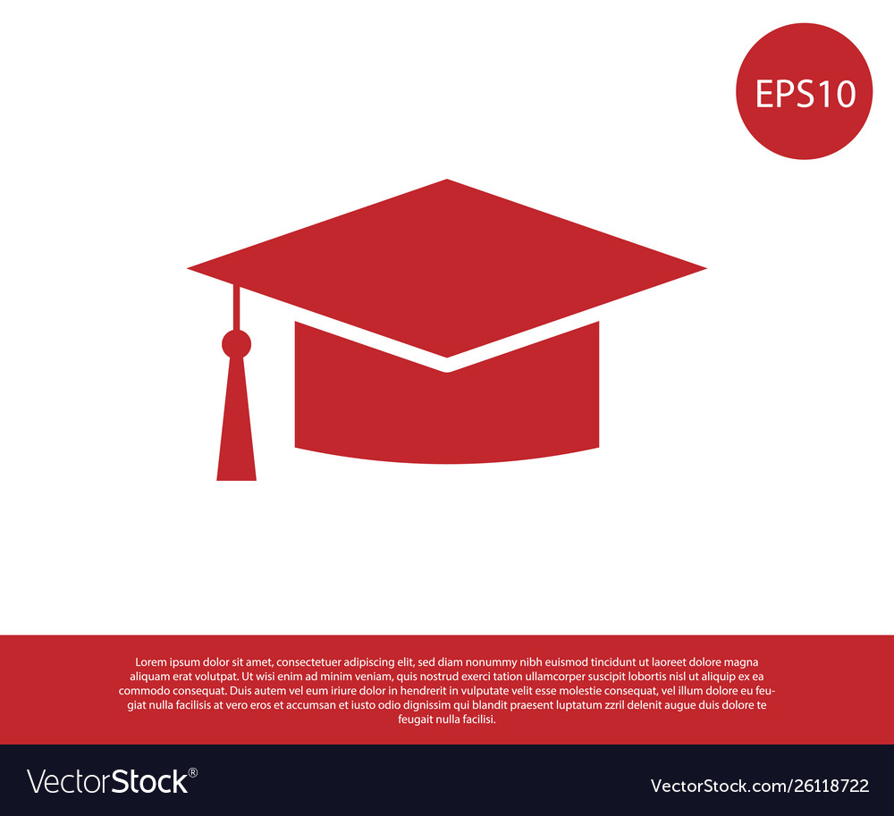 Red graduation cap icon isolated on white