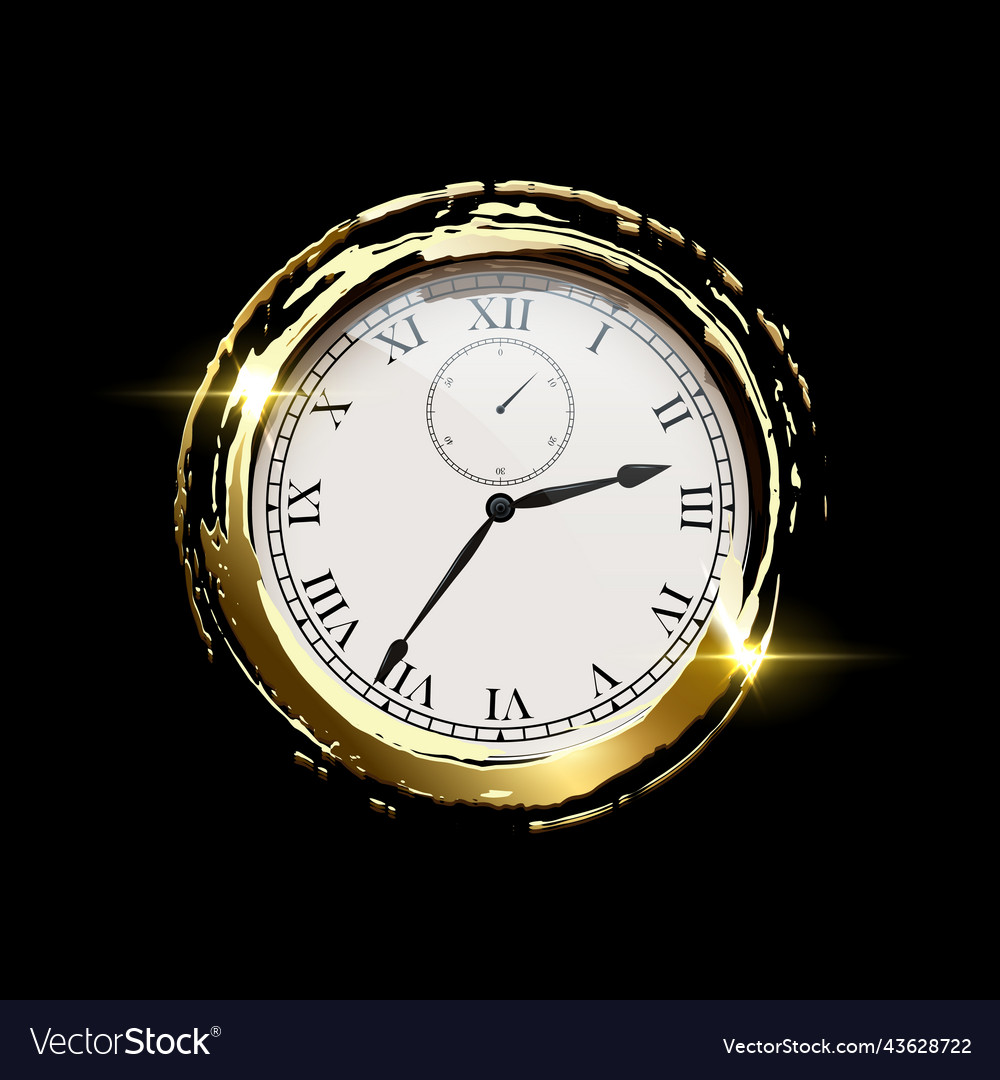 Round clock with golden frame realistic