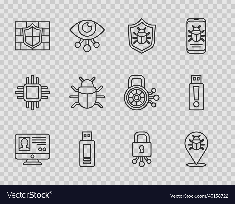 Set line create account screen system bug usb vector image Set line create account screen system bug usb