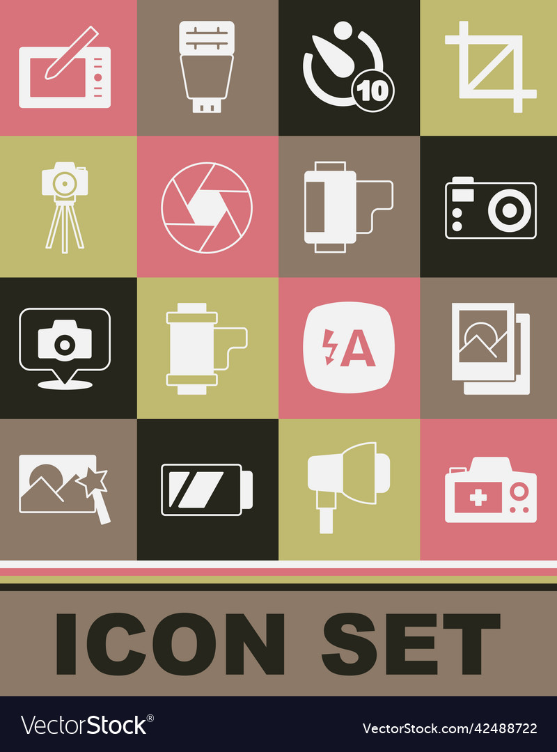 Set photo camera frame timer shutter vector image Set photo camera frame timer shutter