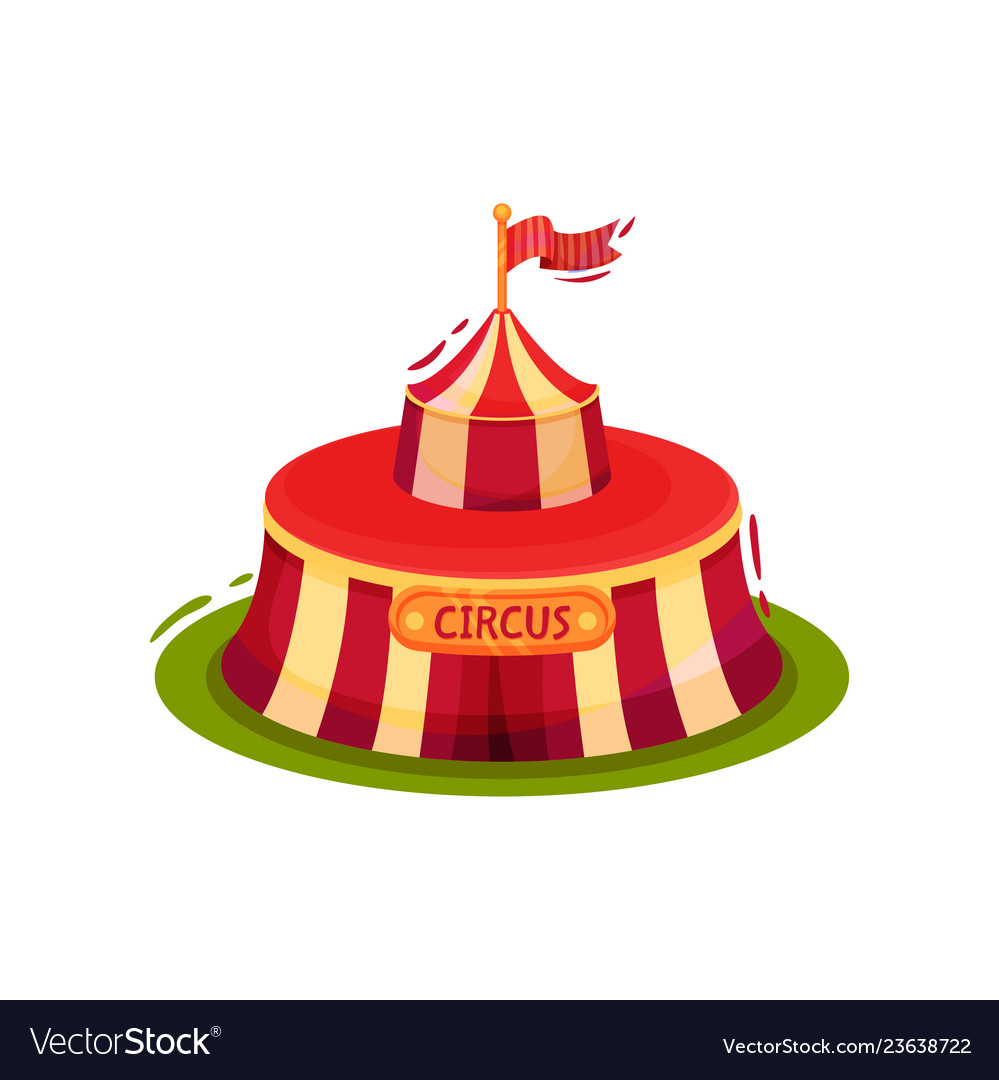 Small red circus tent with flag on top