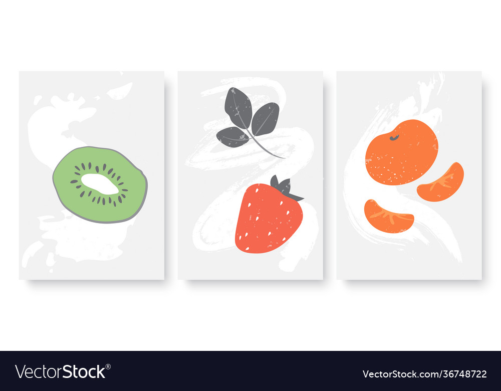 Summer fruits set kiwi tangerine strawberry Vector Image