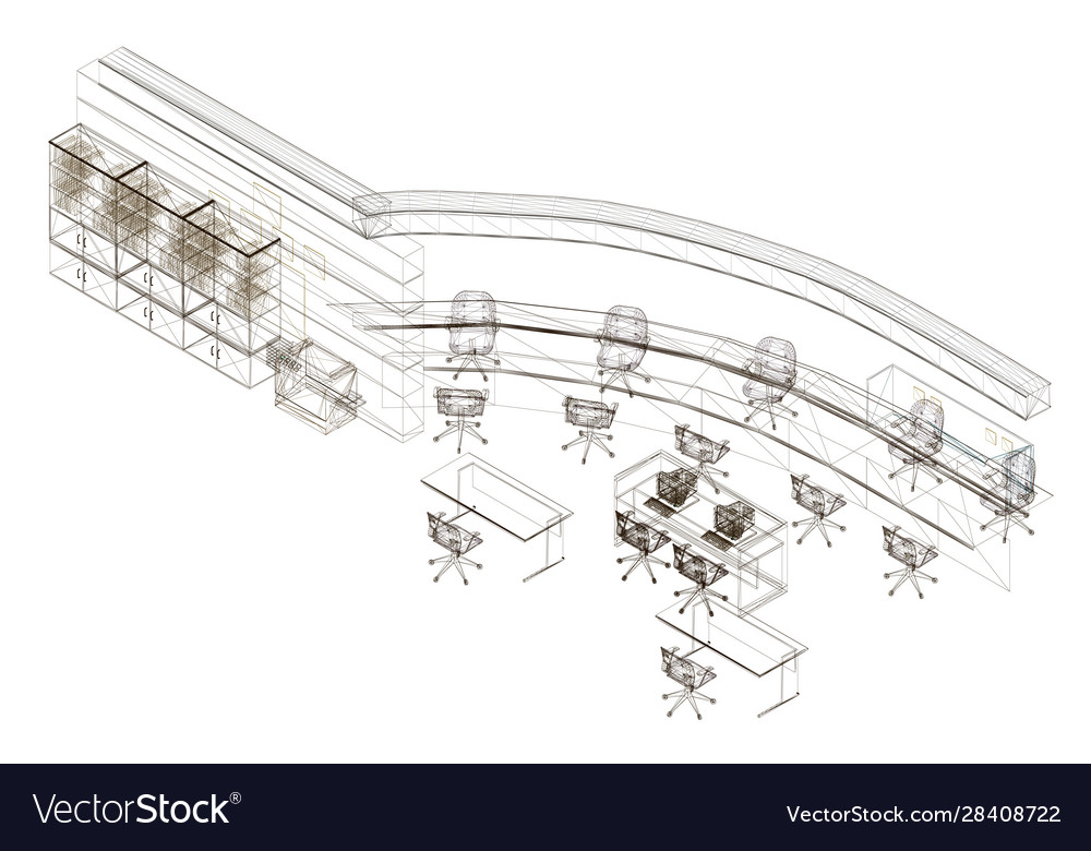 Wireframe part room with tables chairs vector image Wireframe part room with tables chairs