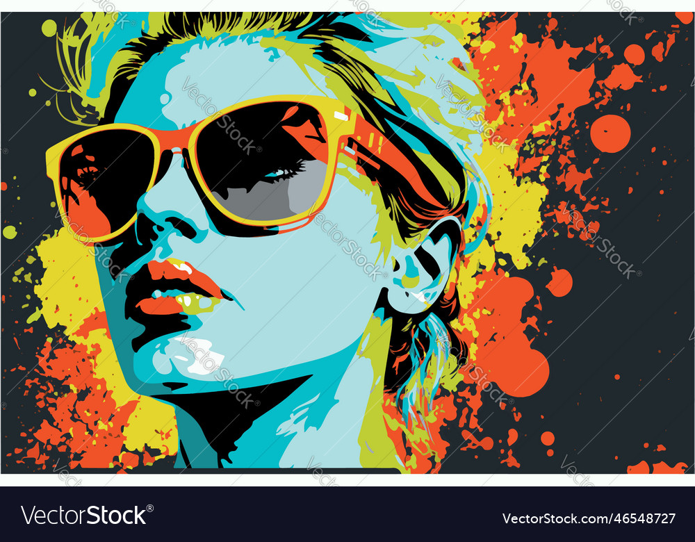 Beautiful woman wearing glasses pop art of retro