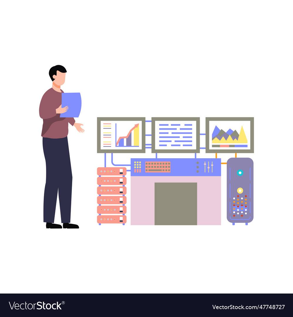 Boy watching server programming