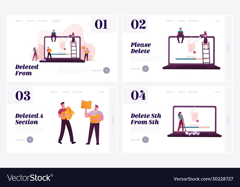 Characters deleting information landing page vector image Characters deleting information landing page