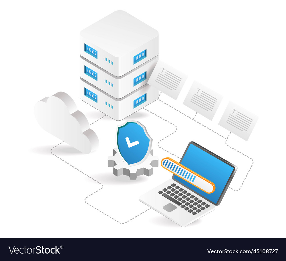 Flat isometric 3d security process send data vector image Flat isometric 3d security process send data