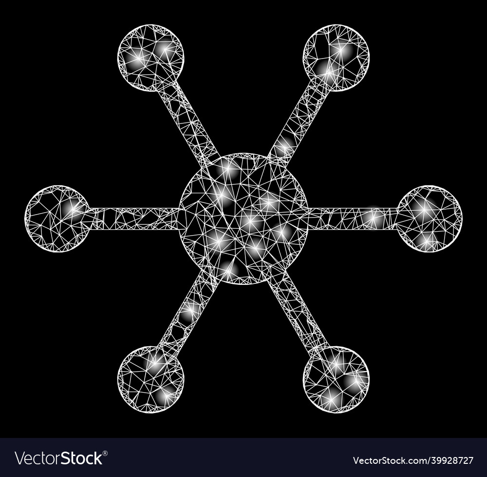Glossy network mesh central node with light spots vector image Glossy network mesh central node with light spots