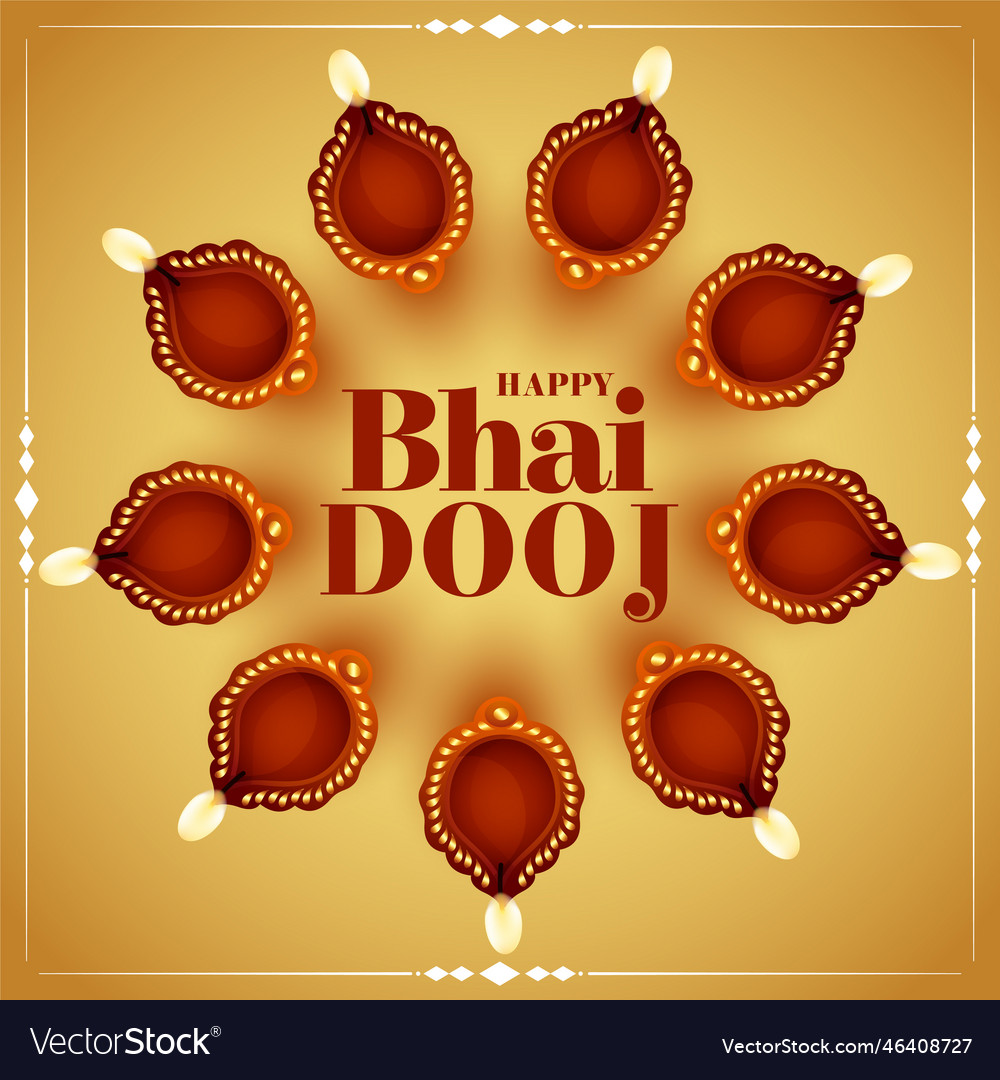 Happy bhai dooj background with diya decoration Vector Image