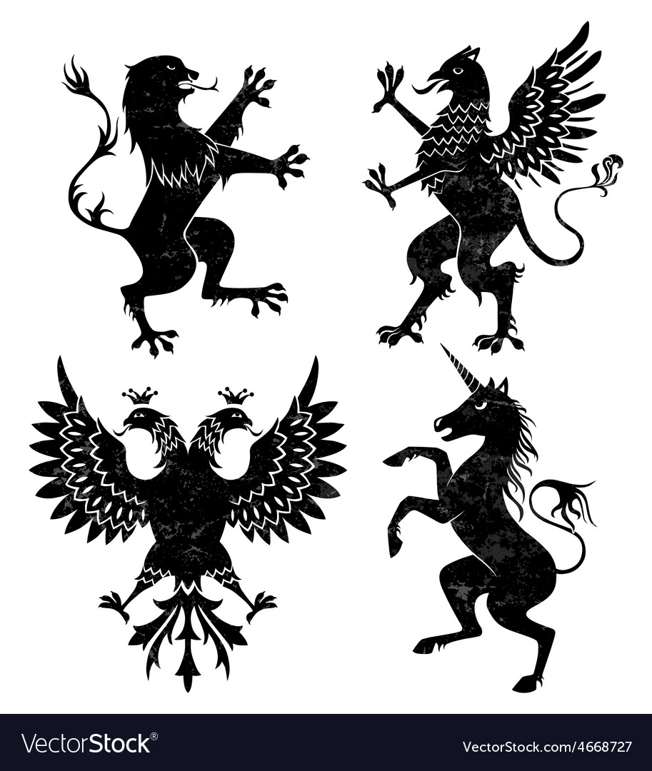 Heraldic lion griffin eagle and unicorn Royalty Free Vector