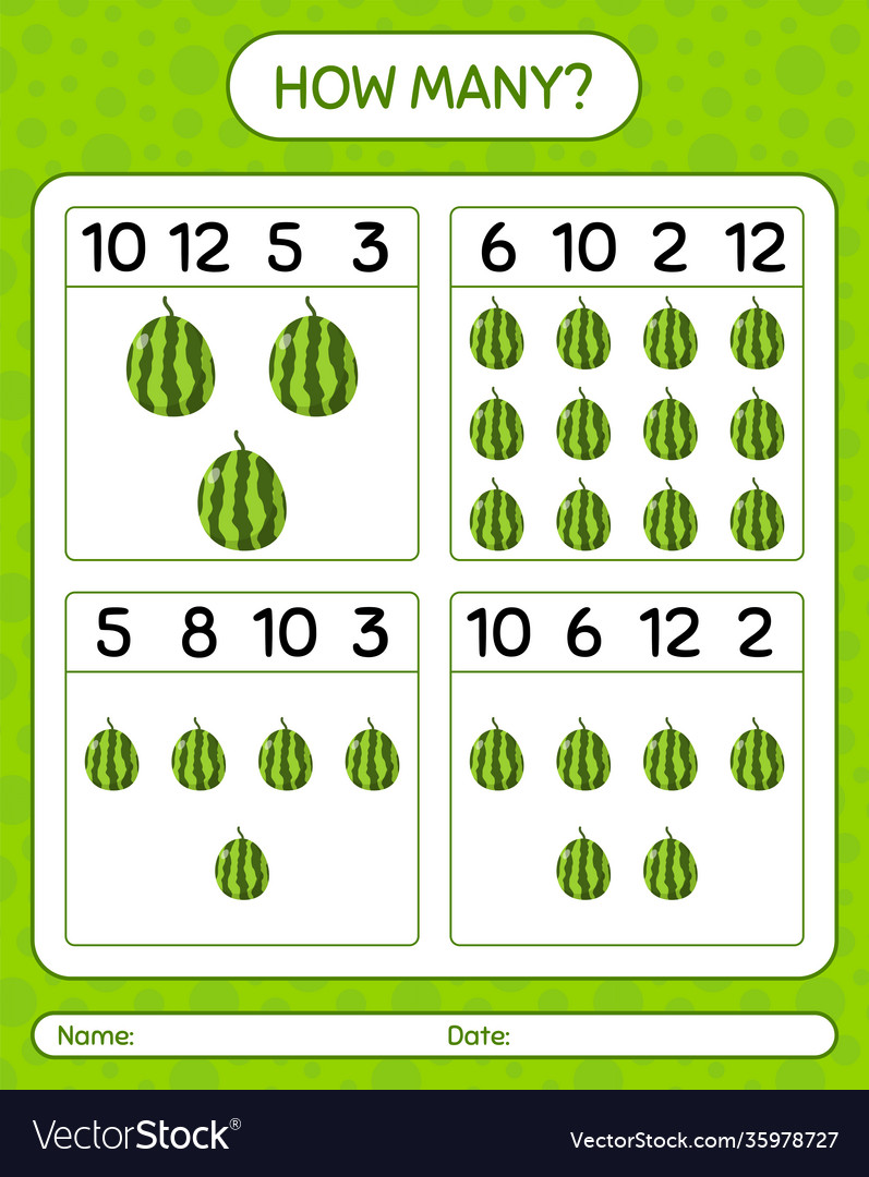 How many counting game with watermelon worksheet vector image How many counting game with watermelon worksheet