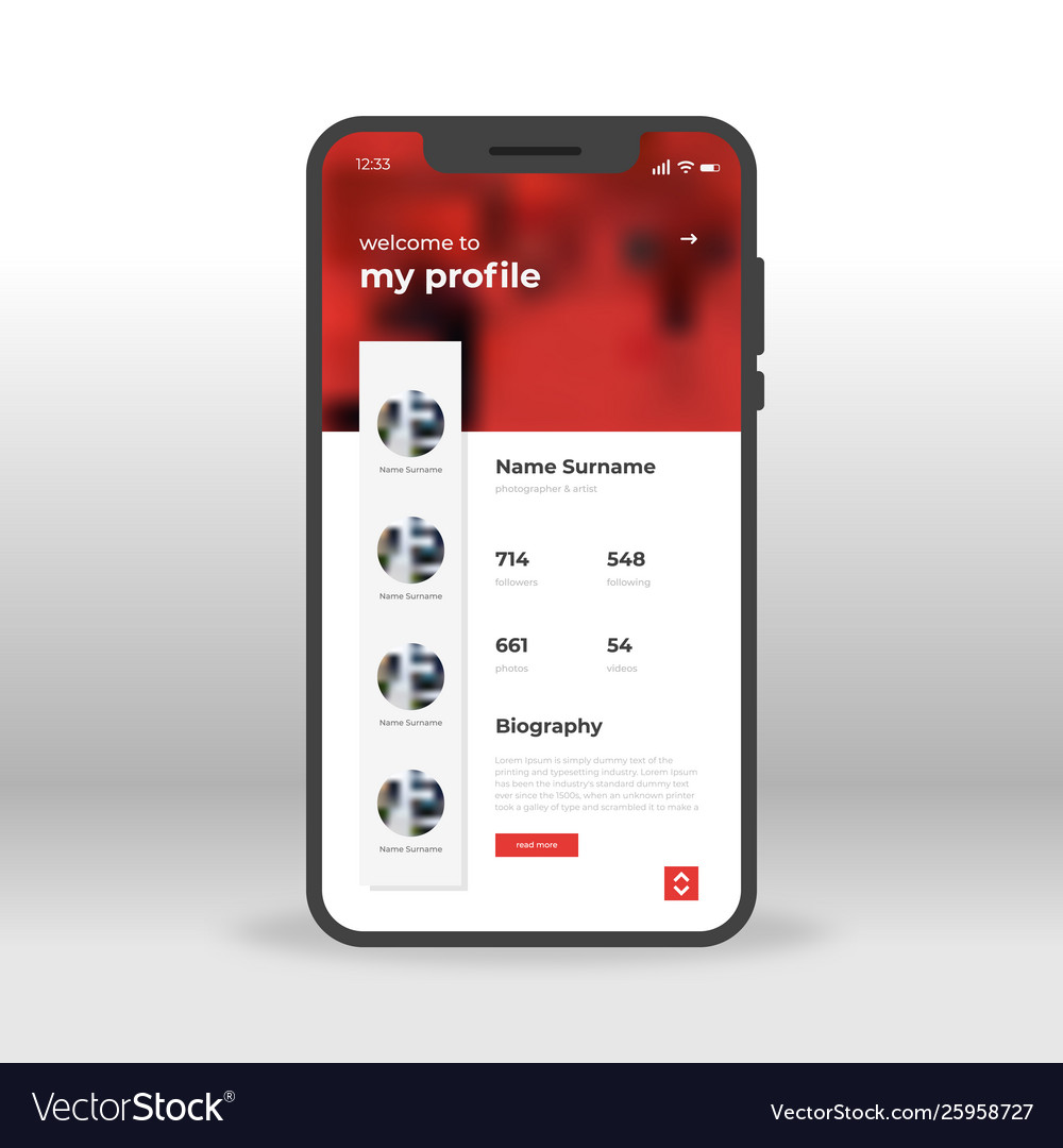 Red profile page ui ux gui screen Vector Image