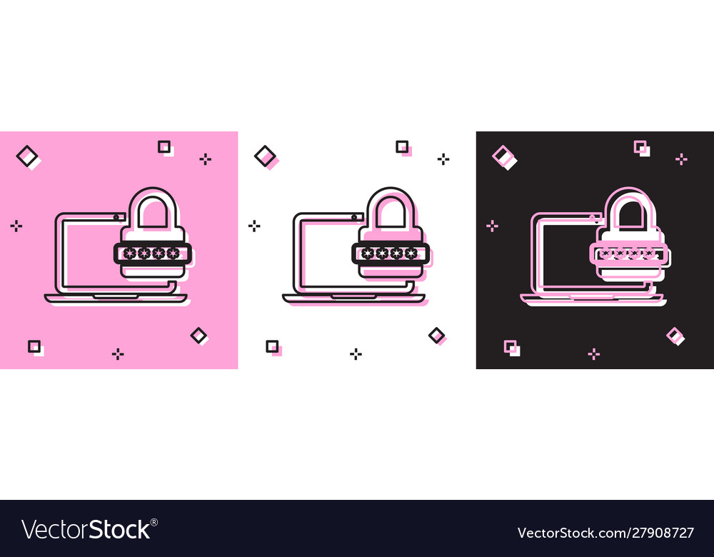 Set laptop with password notification and lock vector image Set laptop with password notification and lock