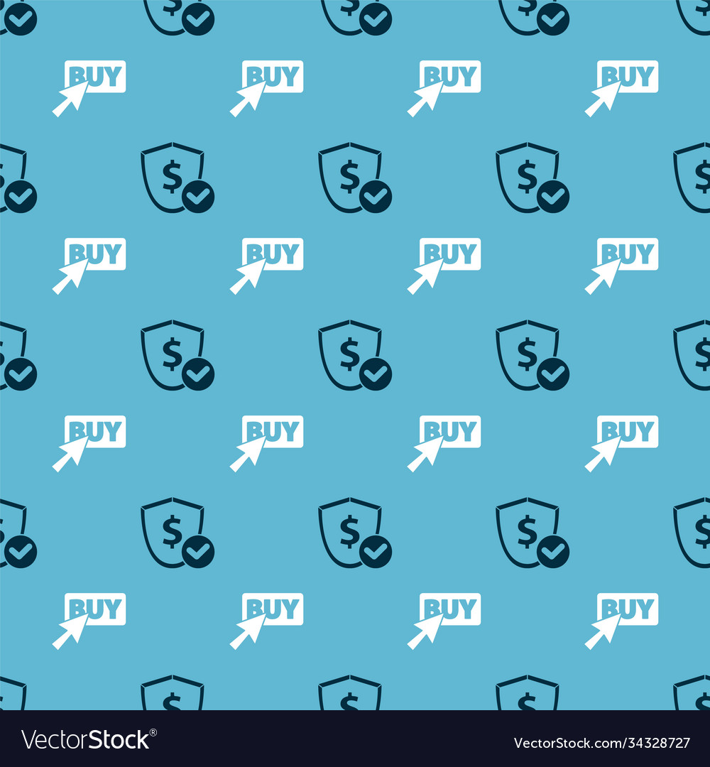 Set shield with dollar and buy button on seamless vector image Set shield with dollar and buy button on seamless