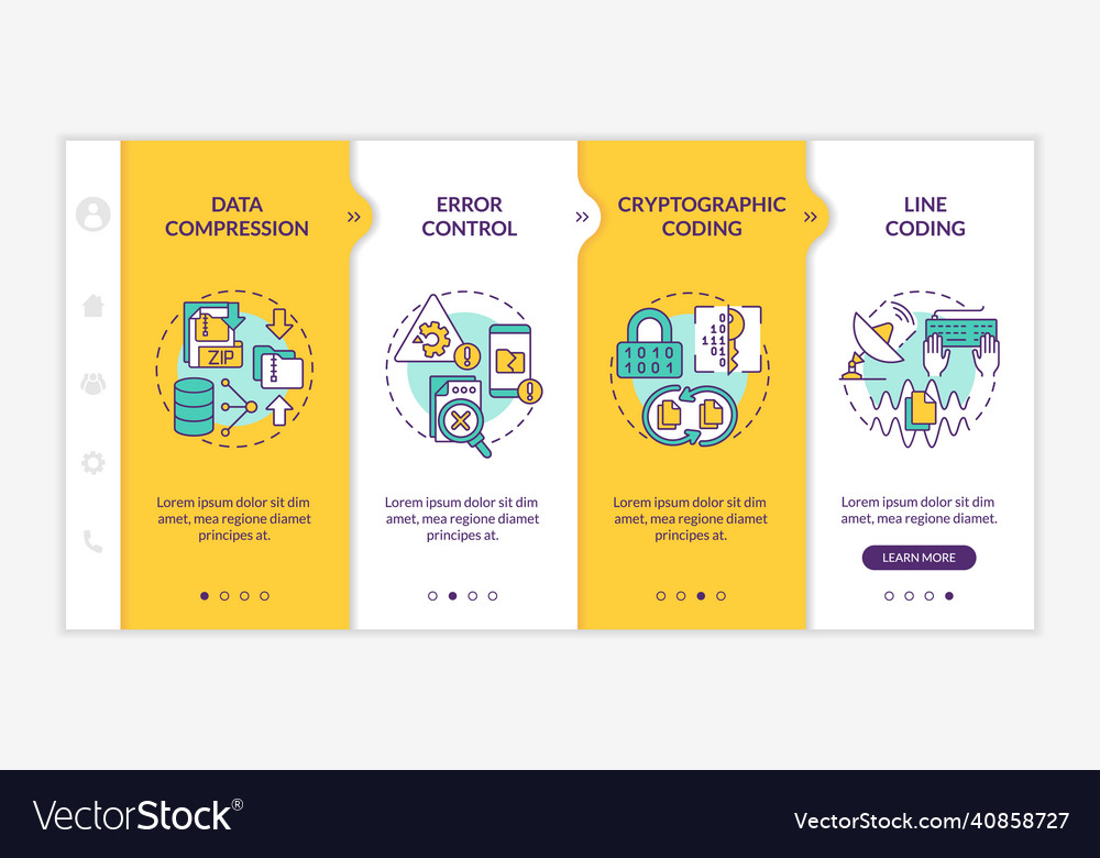 Types of coding yellow onboarding template vector image Types of coding yellow onboarding template