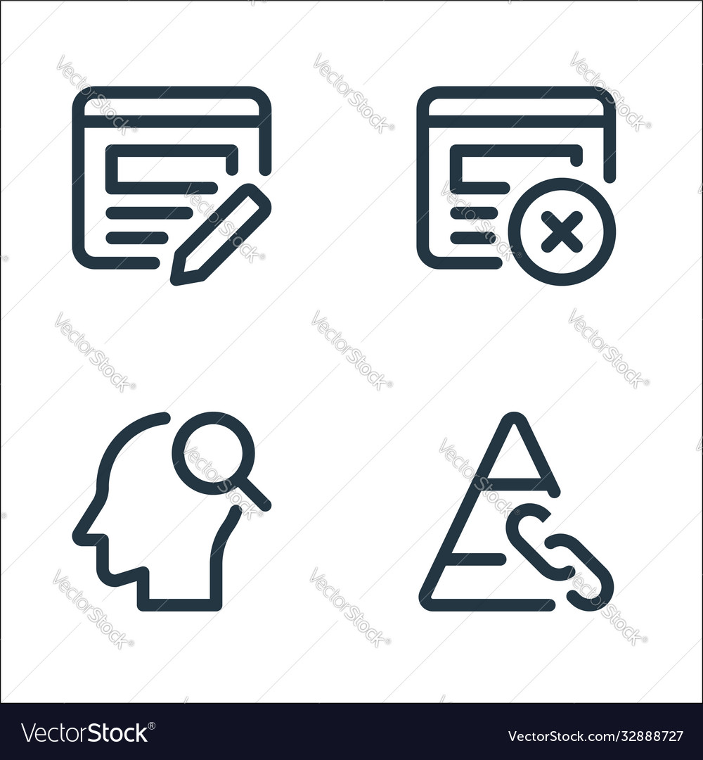 Web apps seo line icons linear set quality vector image Web apps seo line icons linear set quality