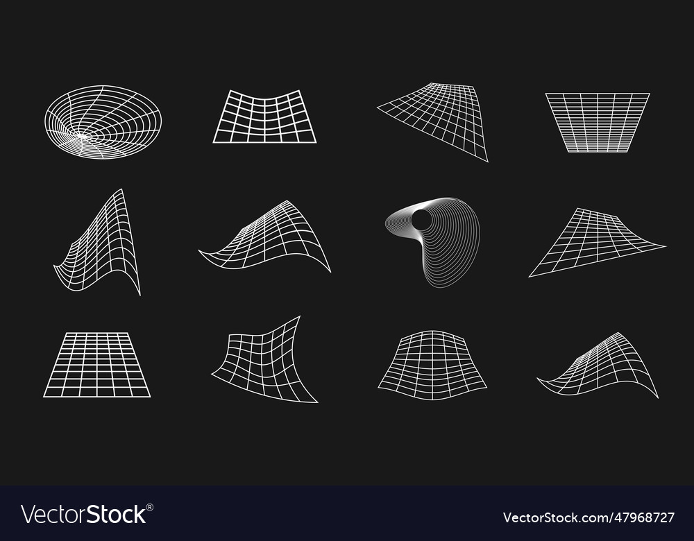 Wireframe distorted grid abstract geometric shapes Vector Image Wireframe distorted grid abstract geometric shapes