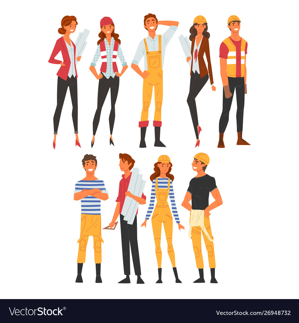 Building workers and architects characters set vector image Building workers and architects characters set