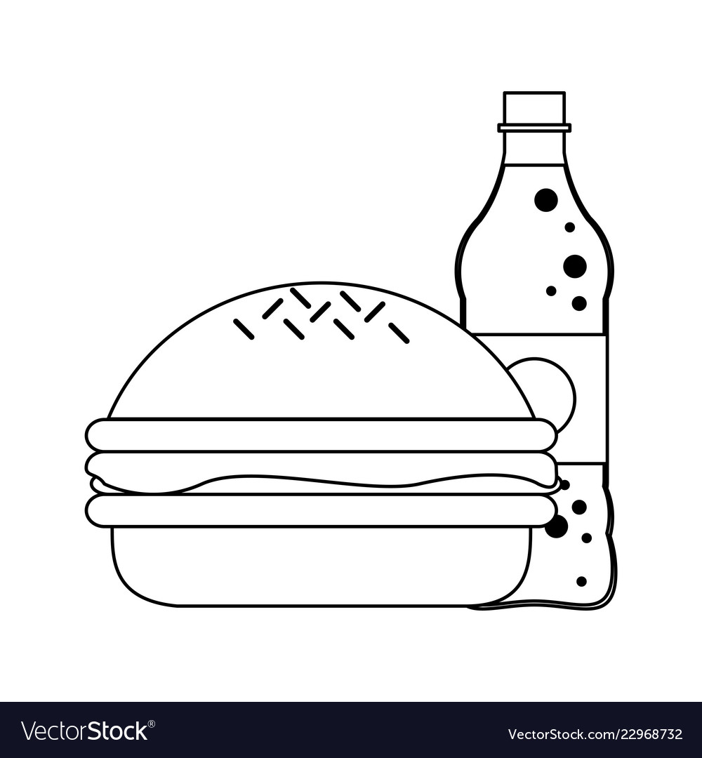 Burger and soda bottle black white