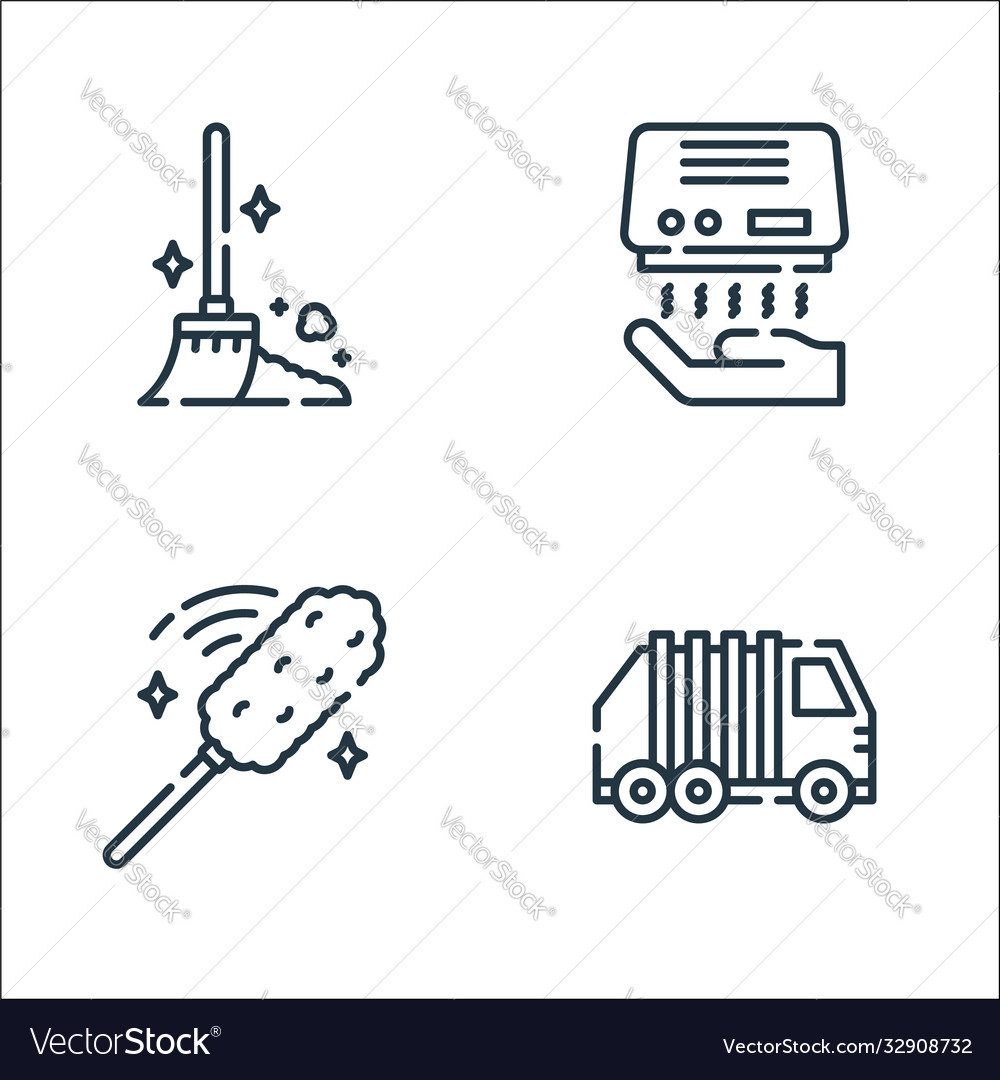 Cleaning line icons linear set quality