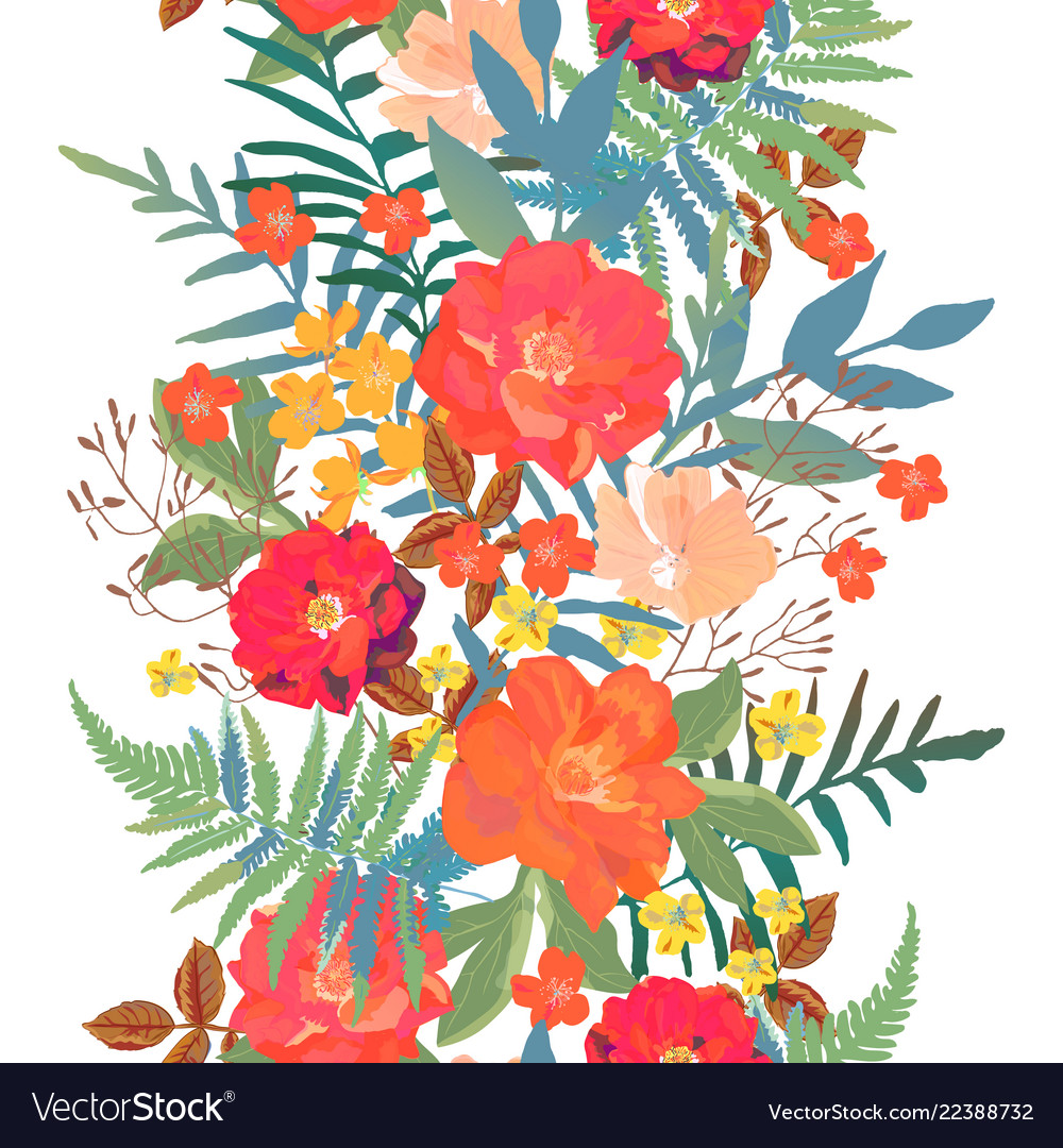 Flowers seamless border hand drawn for print vector image Flowers seamless border hand drawn for print