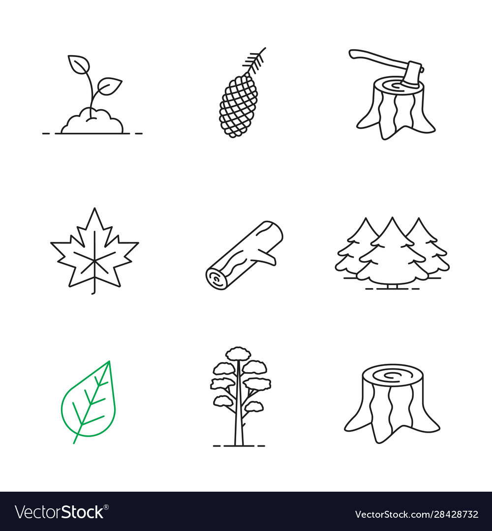 Forestry linear icons set Royalty Free Vector Image