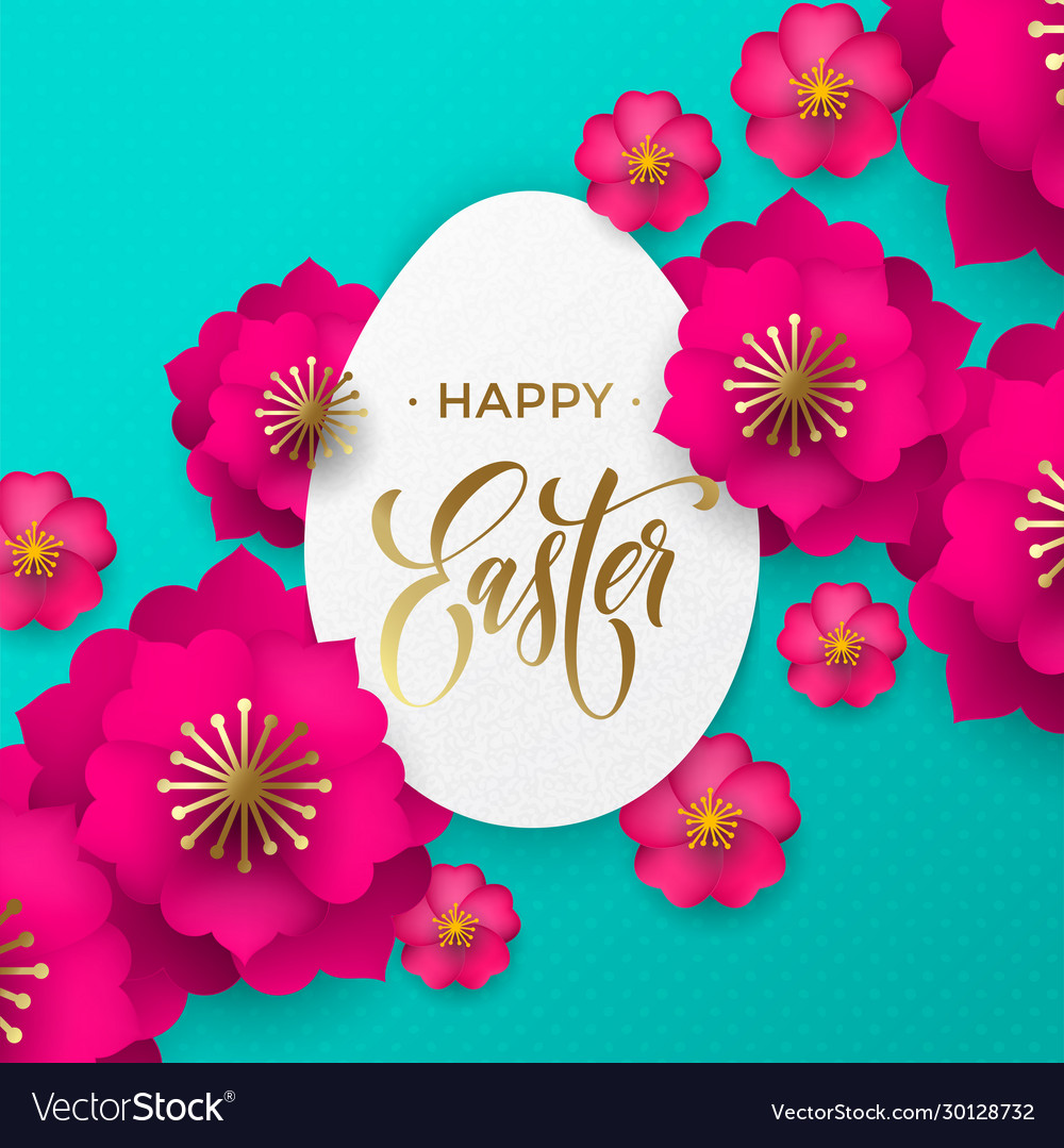 Happy easter greeting card egg paper cut vector image Happy easter greeting card egg paper cut