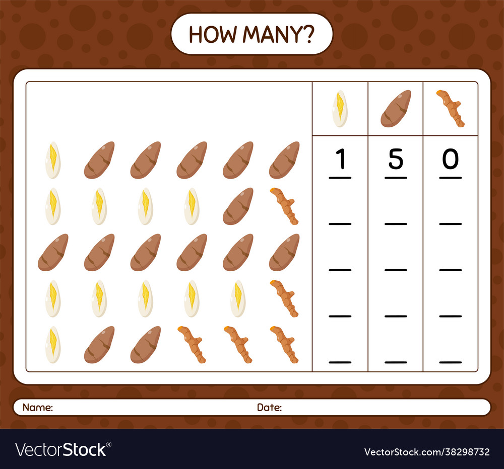 How many counting game with vegetables worksheet vector image How many counting game with vegetables worksheet