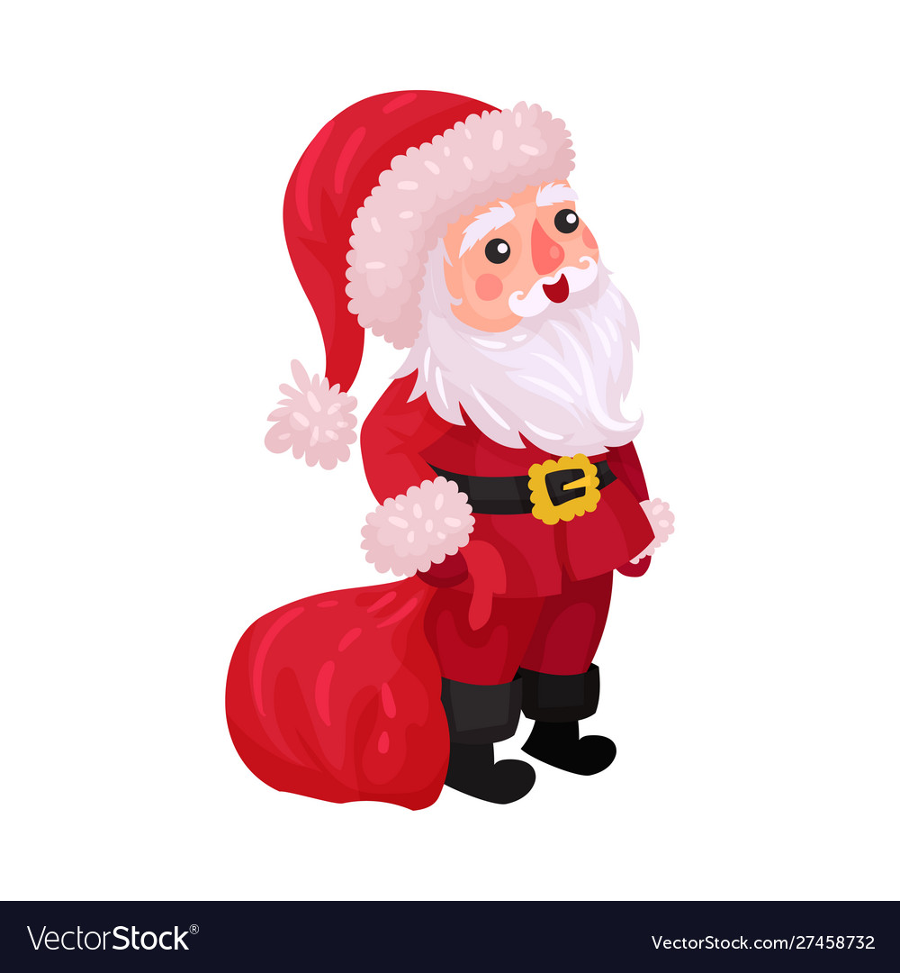 Santa claus carrying huge sack with gifts Vector Image