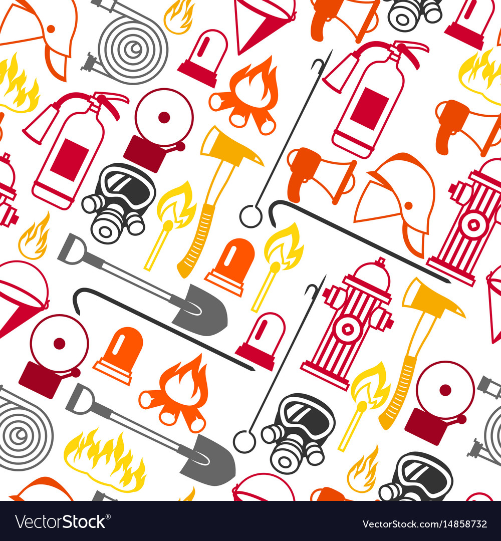 Seamless pattern with firefighting items fire