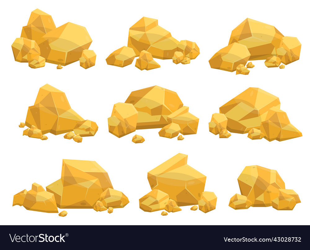 Set of gold stones and boulders in cartoon style Vector Image