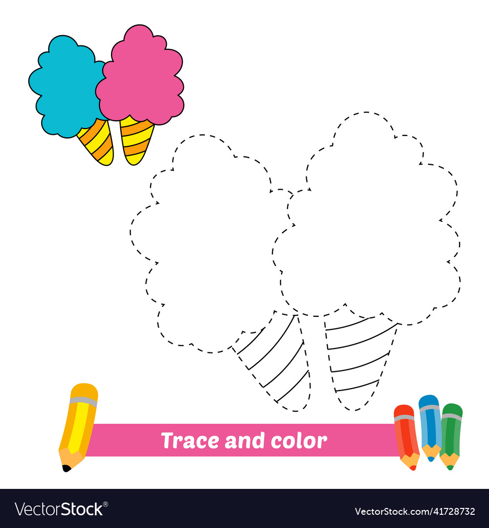 Trace and color for kids cotton candy Royalty Free Vector