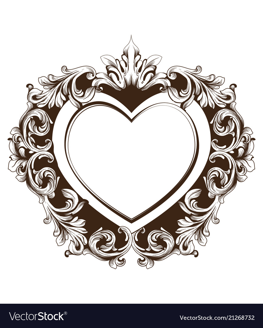Vintage baroque frame heart shape card Royalty Free Vector