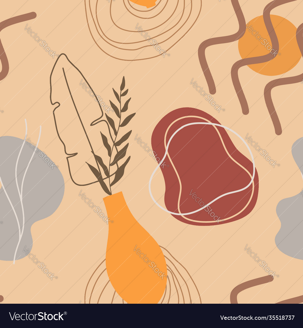 Abstract line art botanical seamless pattern