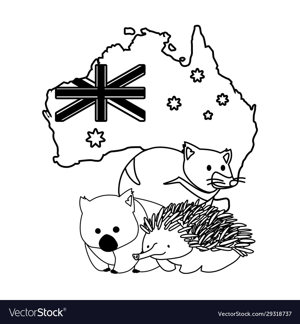 Animals australia with map Royalty Free Vector Image