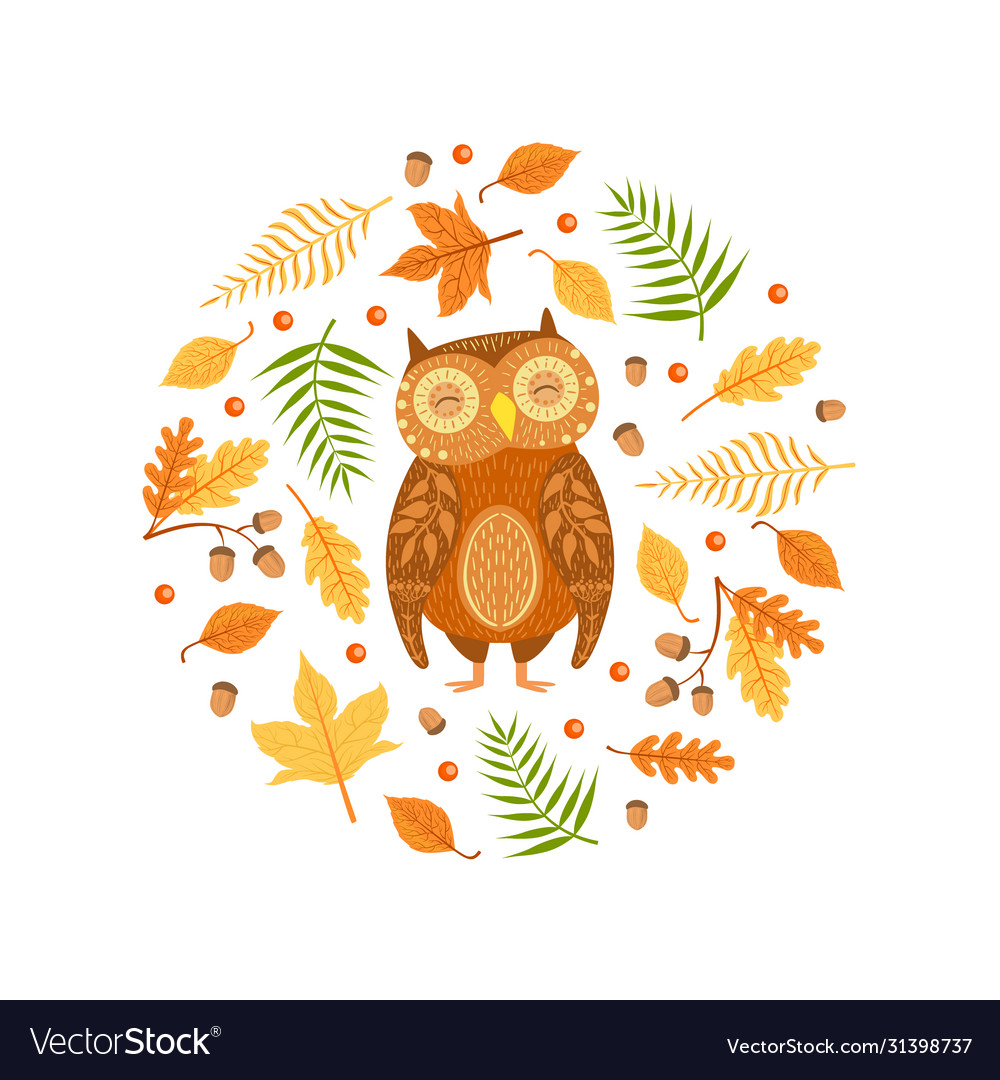 Autumn forest seamless pattern round shape vector image Autumn forest seamless pattern round shape