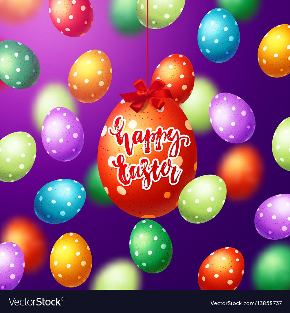 Colorful eggs with calligraphy happy easter vector image Colorful eggs with calligraphy happy easter