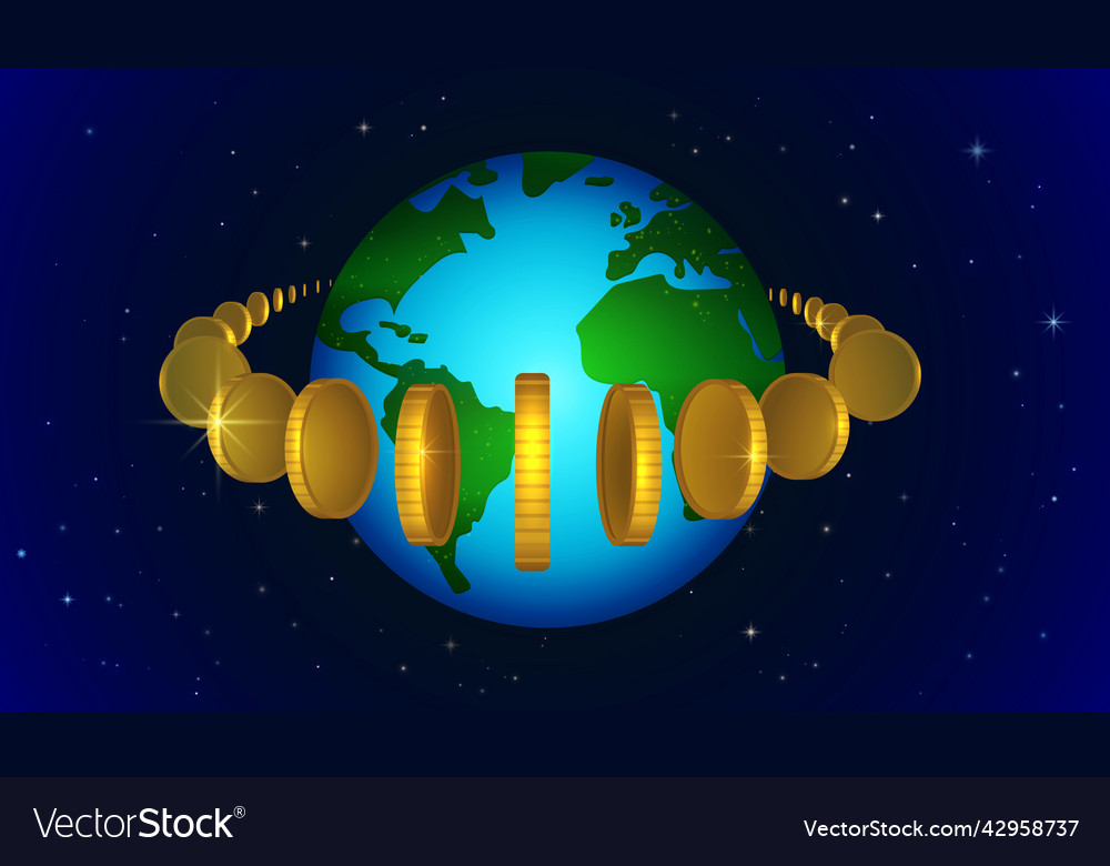 Earth with coins around concept of blockchain Vector Image Earth with coins around concept of blockchain